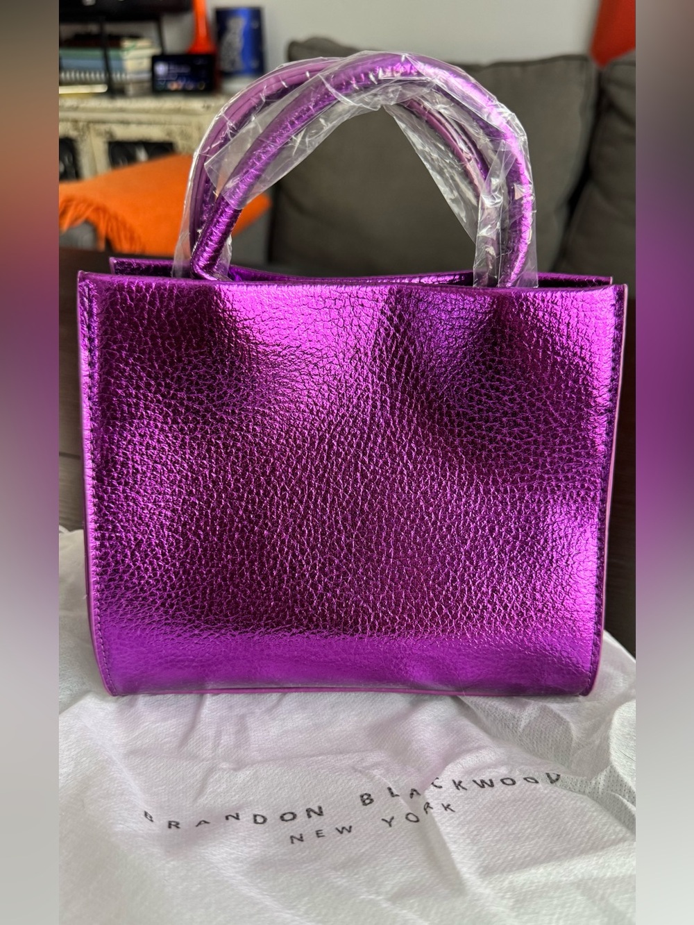 Brandon Blackwood End Systemic Racism metallic purple mini tote - Picture 2 of 8